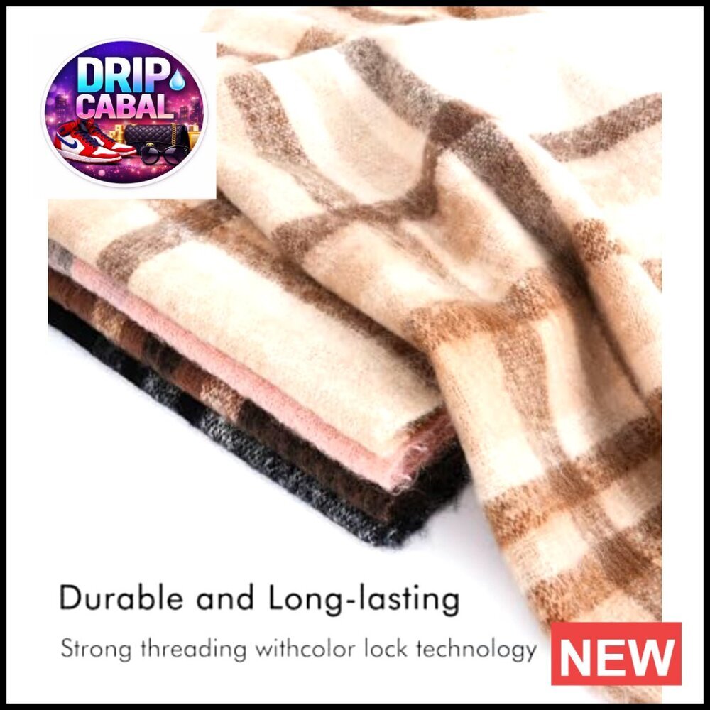 Vintage Plaid Cashmere Feel Shawl Oversized Warm Winter Scarf Elegant - Picture 5 of 7